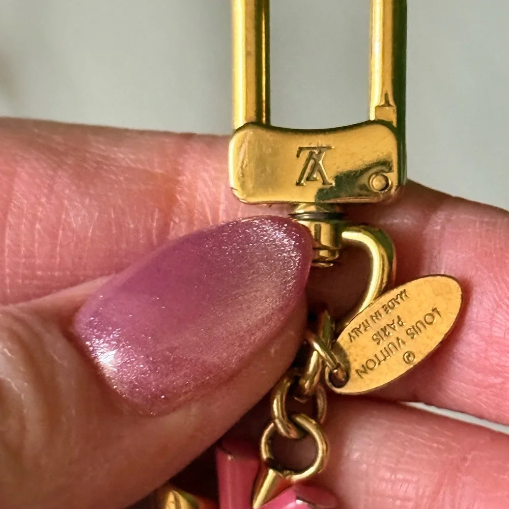 Louis Vuitton Pink & Gold Chevron Bag Charm with COA